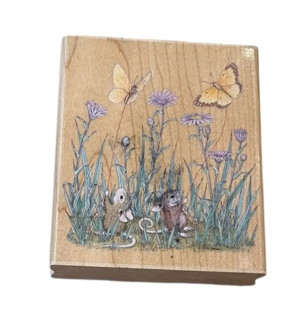 STAMPABILITES HOUSE MOUSE Wood Stamp 1992 BUTTERFLIES Flowers HMKR1001